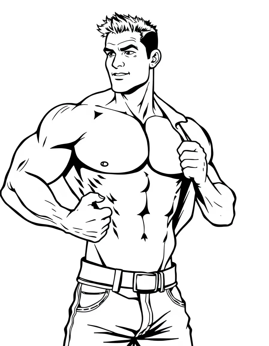 Muscle Man taking off his shirt to tell a "my mom" joke