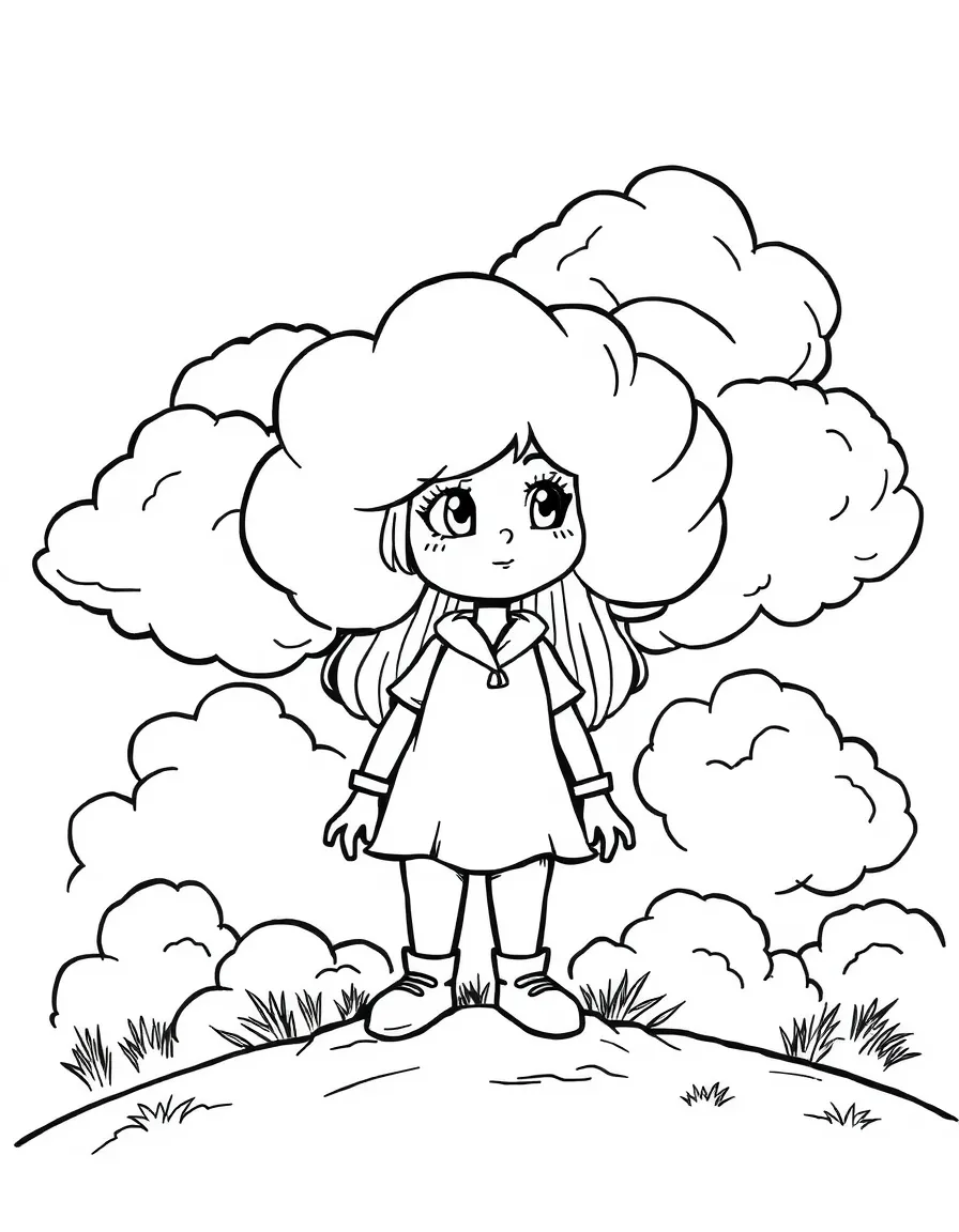 CJ the cloud person with storm clouds forming around her