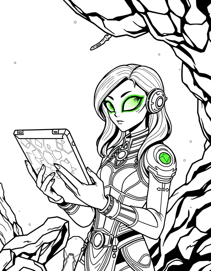 Peridot with her tablet and alien technology