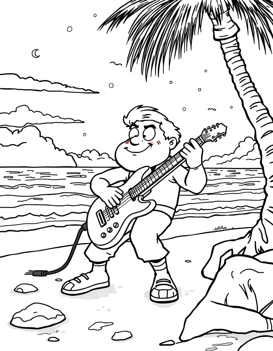 Greg Universe playing his guitar on the beach