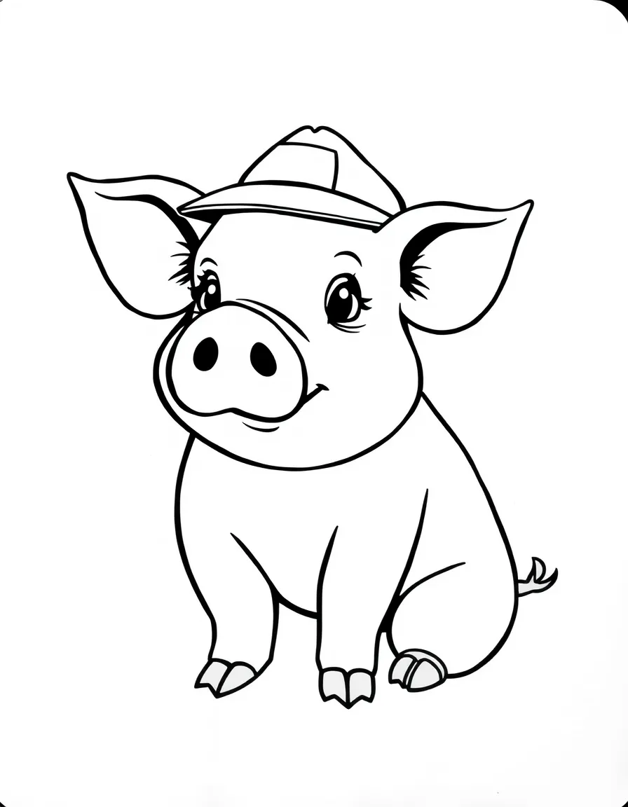 Waddles the pig wearing a detective hat