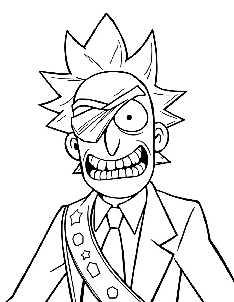Evil Morty with his eye patch and presidential sash