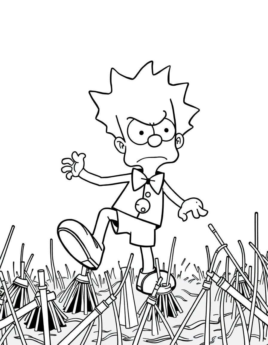 Sideshow Bob stepping on rakes with annoyed expression