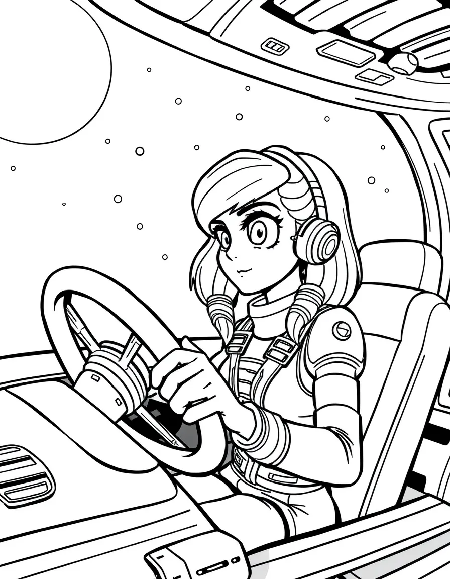 Leela with her one eye piloting the Planet Express ship