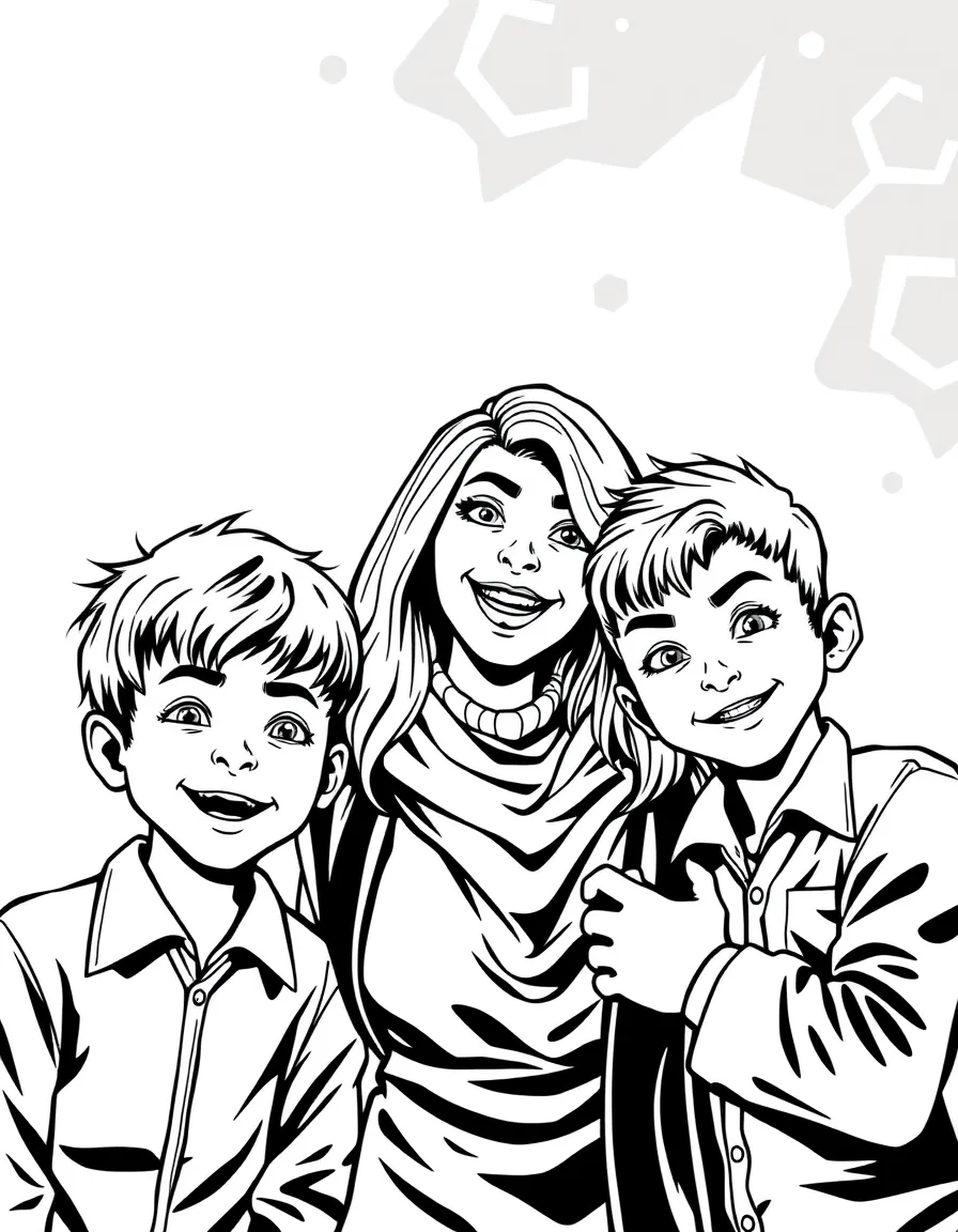 Mom with her three sons and evil corporate smile
