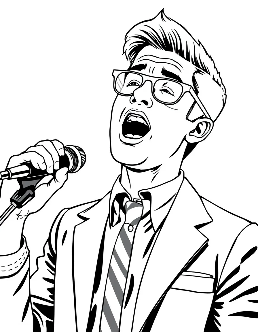 Andy Bernard in his preppy outfit singing a cappella