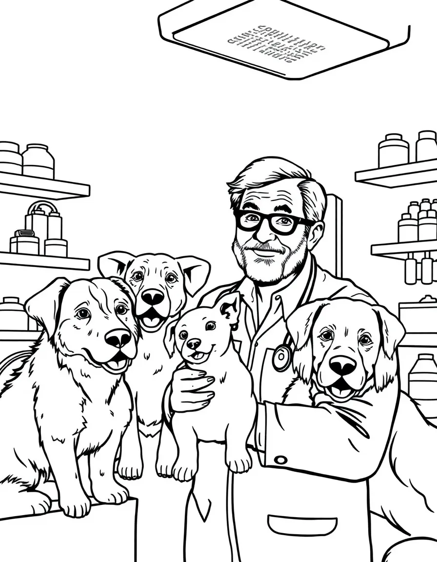 Ted Mullens with animals in his veterinary practice