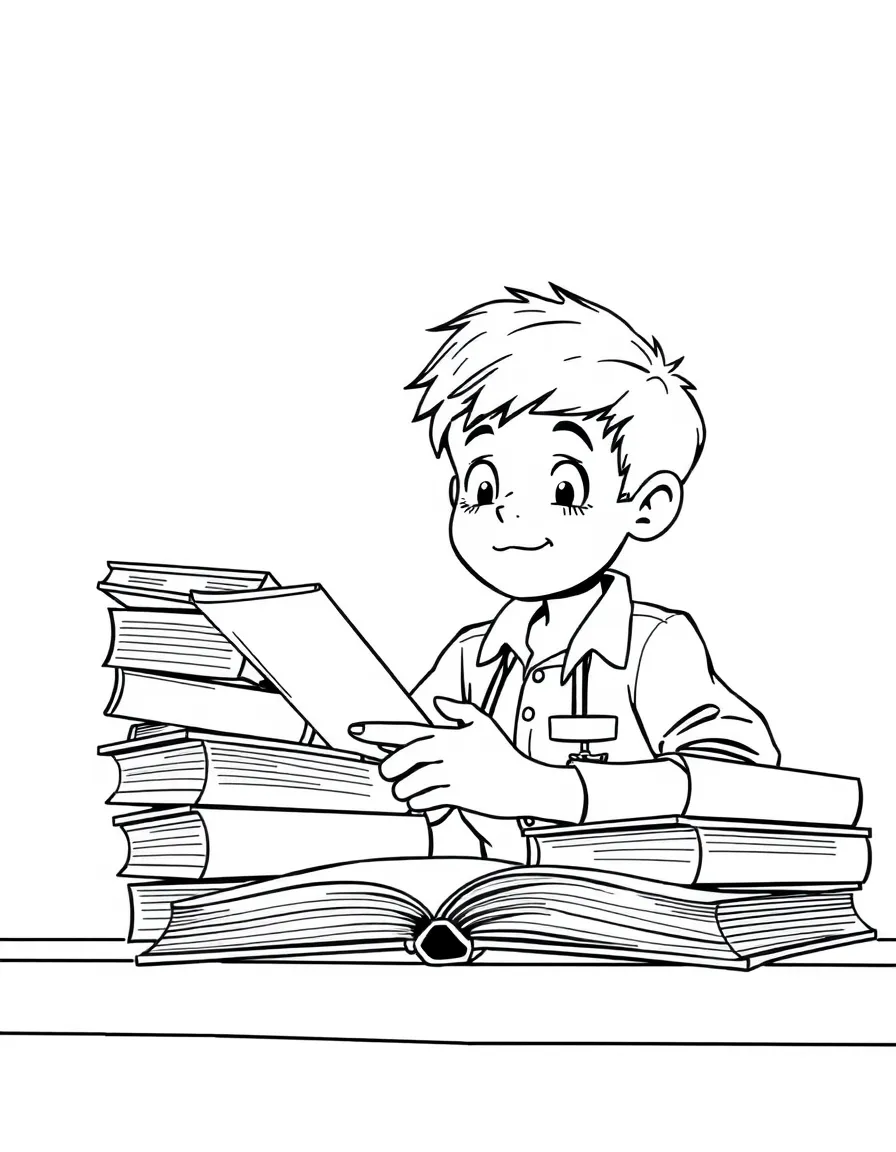 Alex studying with multiple textbooks