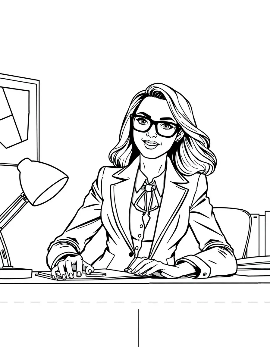 Rebecca Welton in her power suit at her desk