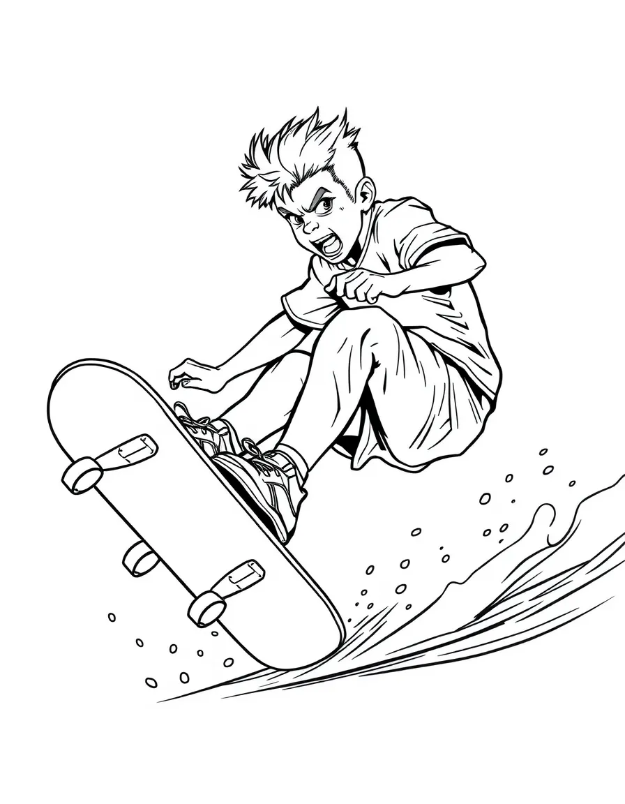 Max Mayfield skateboarding with fierce determination