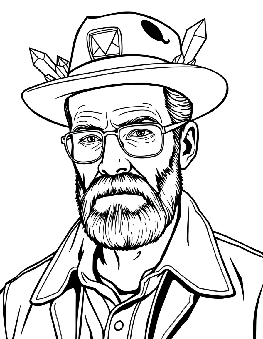 Walter White in his Heisenberg hat with blue crystals