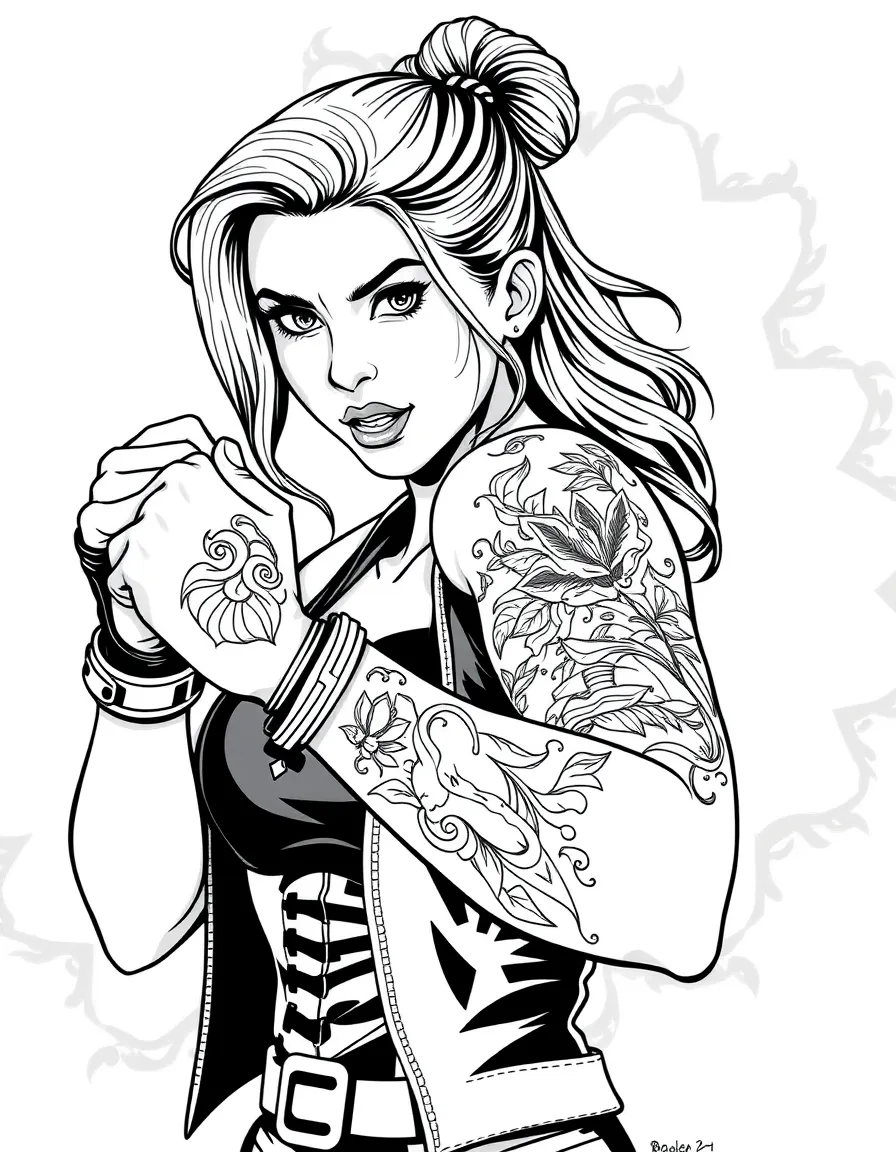 Cara Dune in fighting stance with her rebel tattoo