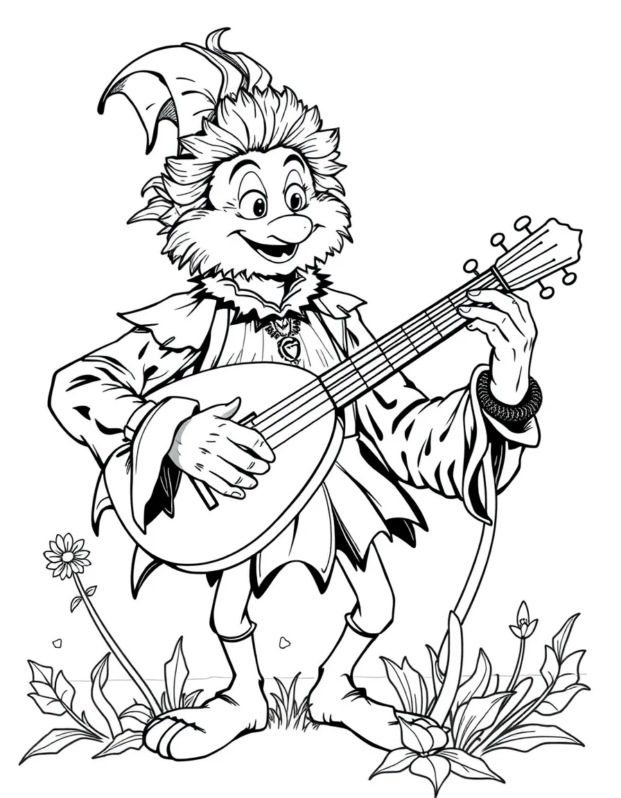 Jaskier (Dandelion) playing his lute with dramatic flair