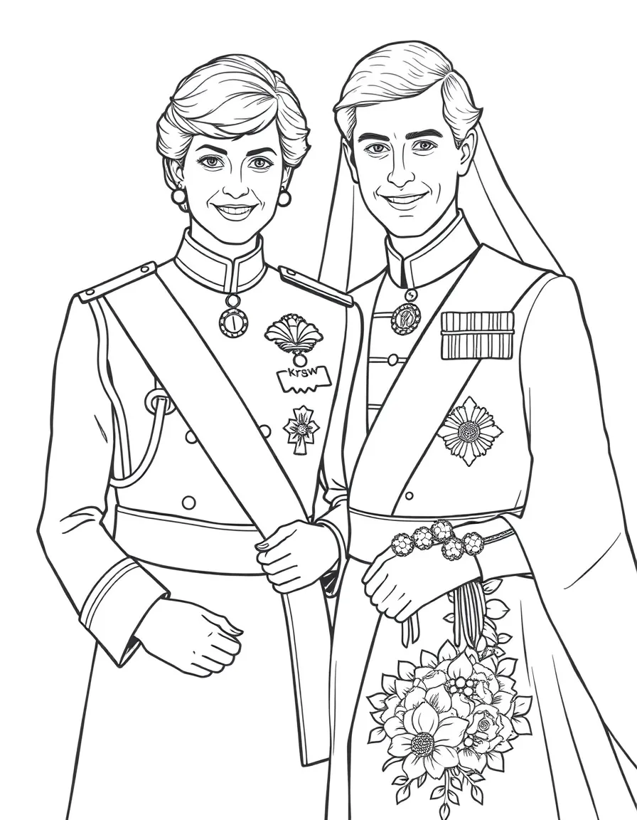 Charles and Diana with their royal wedding portrait pose