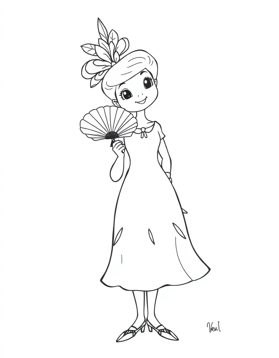Penelope Featherington in her bright yellow dress with feather fan
