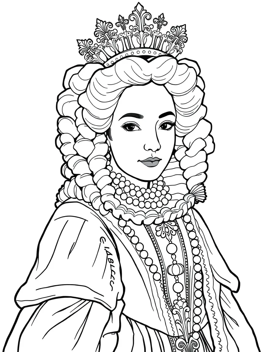 Queen Charlotte with her elaborate wig and regal posture