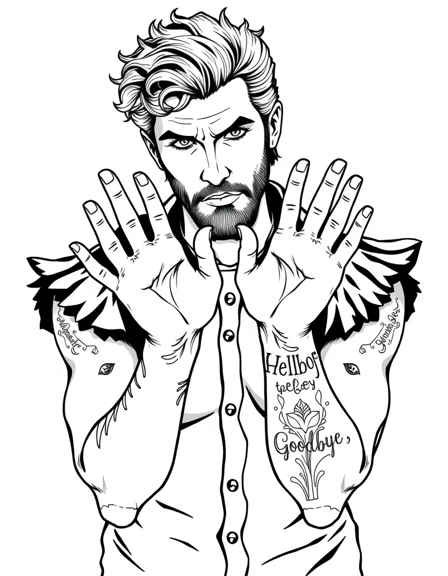 Klaus Hargreeves with his "HELLO" and "GOODBYE" hand tattoos