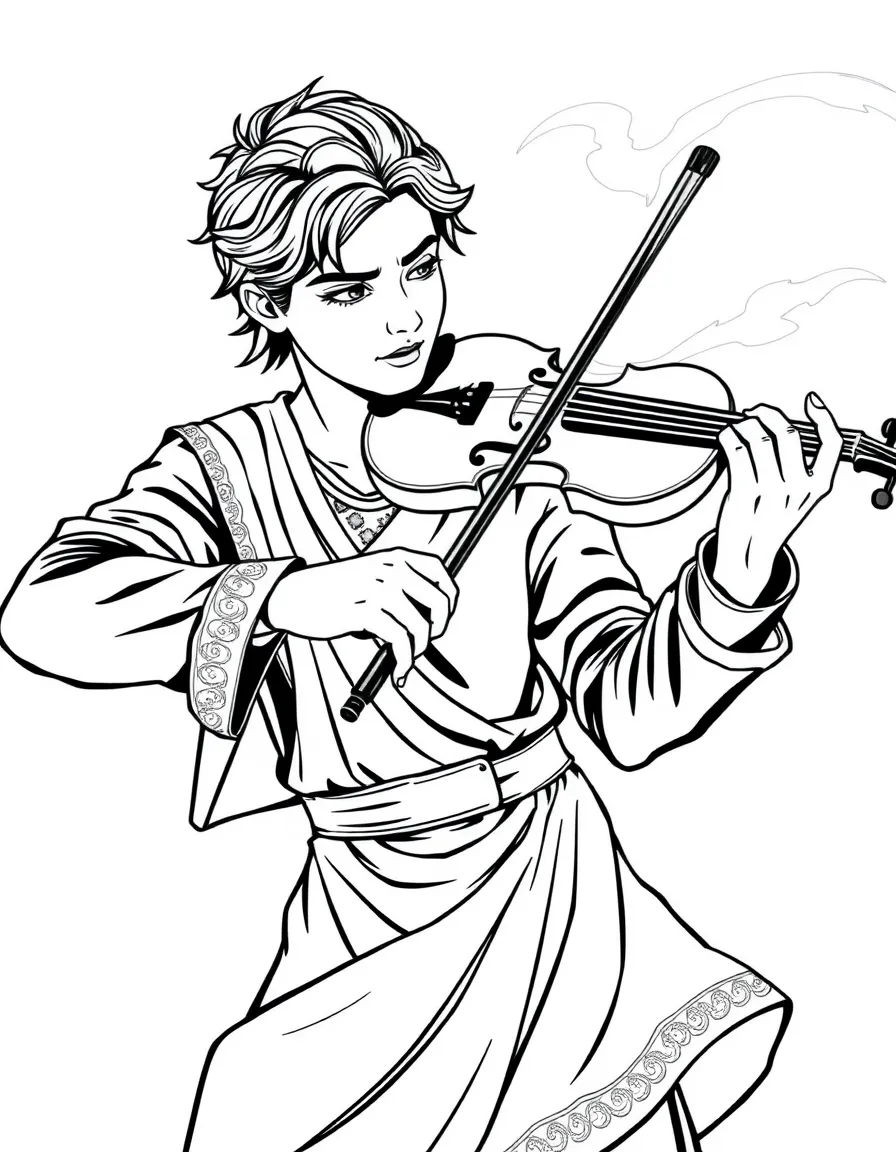 Vanya playing violin with white energy flowing