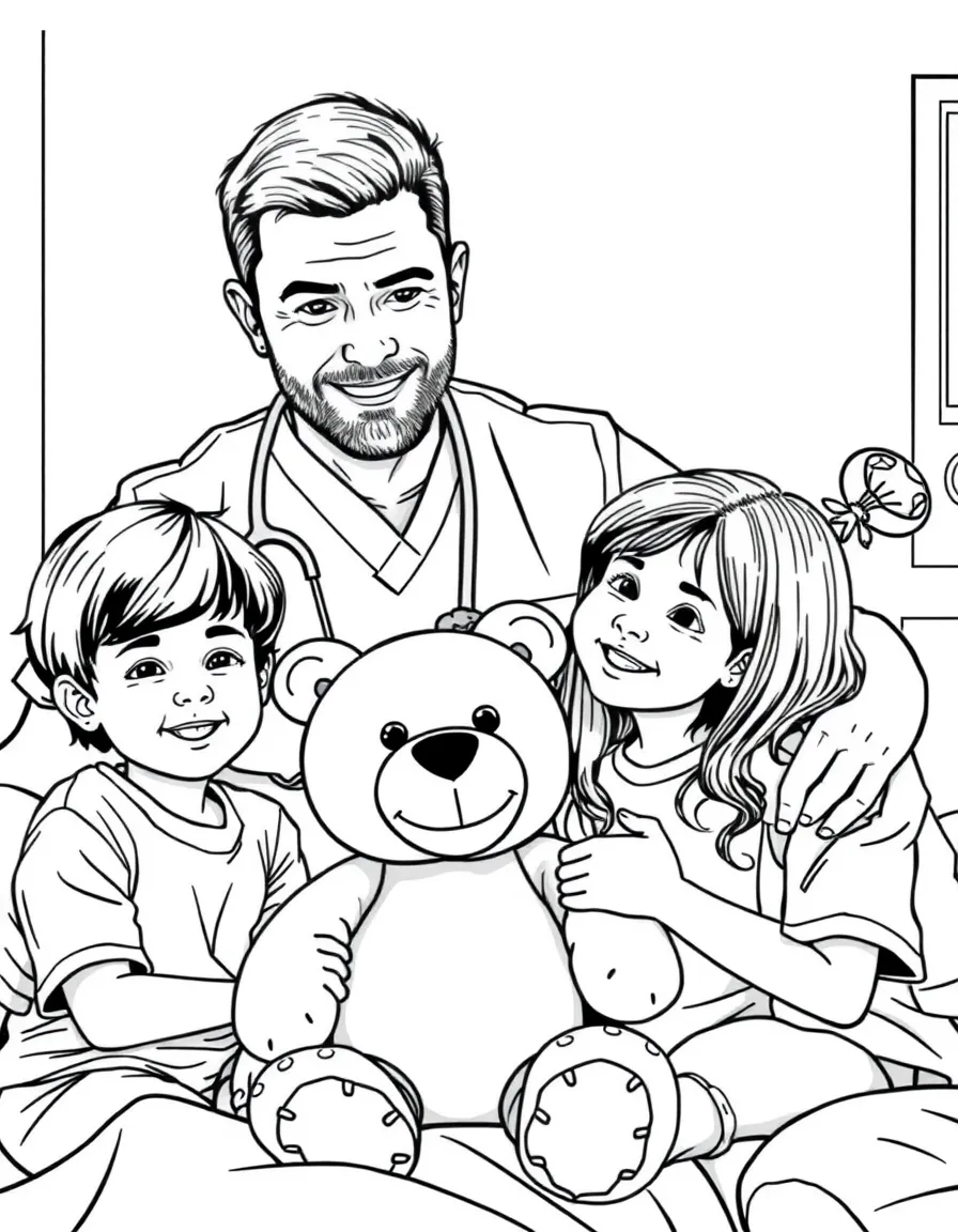 Alex Karev with pediatric patients and stuffed animal