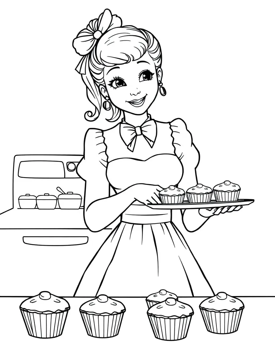 Izzie Stevens baking muffins in her formal dress