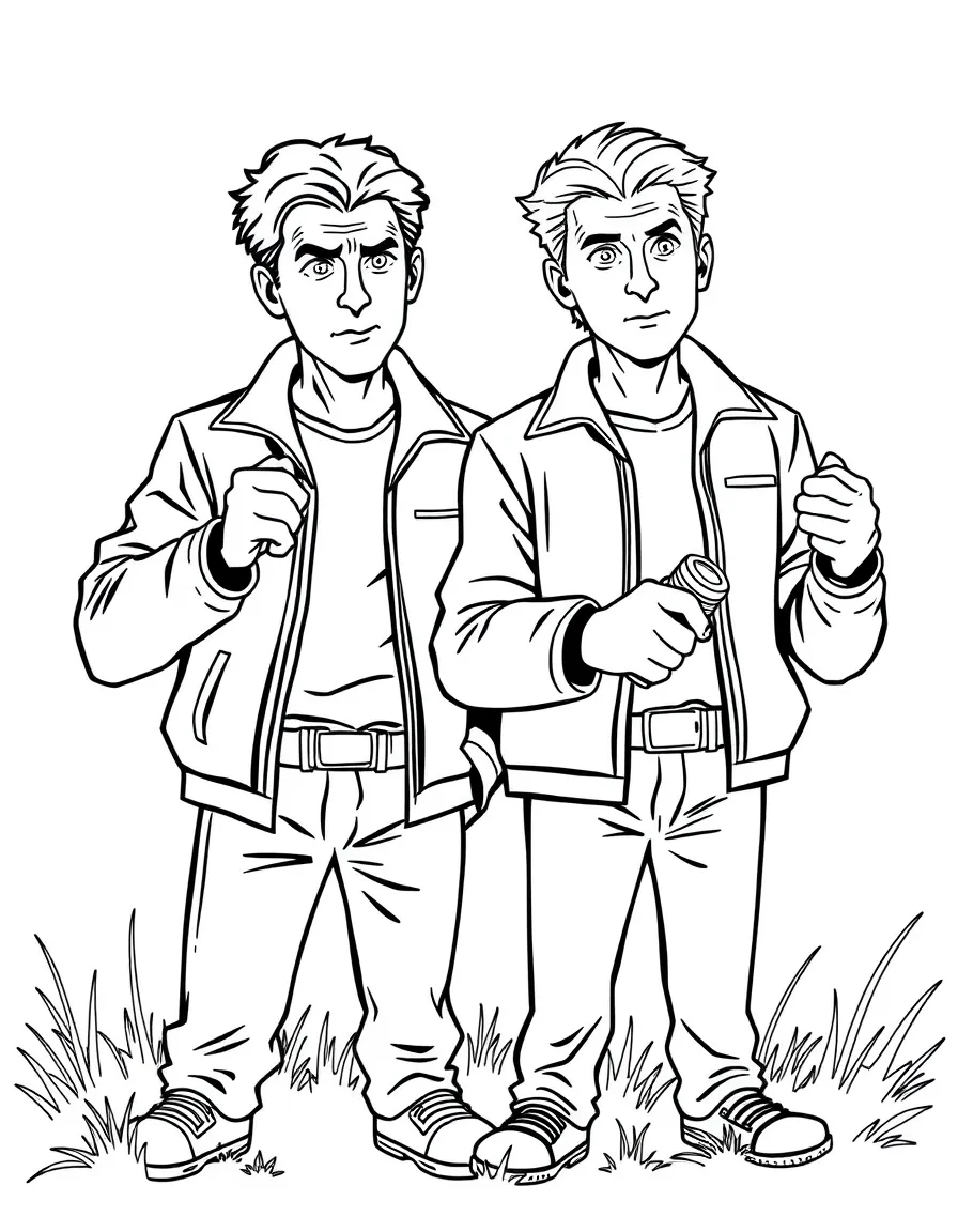 Mulder and Scully investigating with flashlights crossed