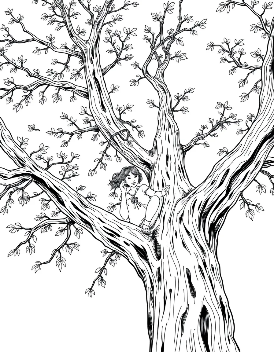 Kate Austen climbing a tree to get perspective