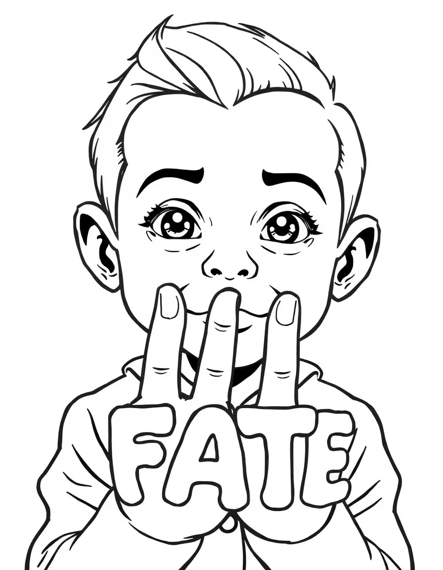 Charlie with "FATE" written on his fingers