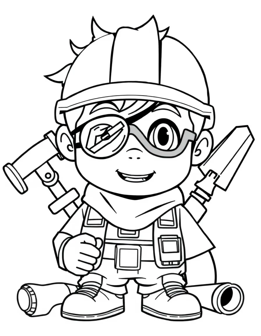 Xander with his eye patch and construction tools