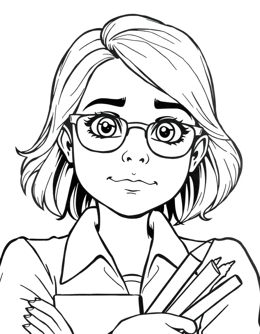 Monica with her teaching materials and concerned look