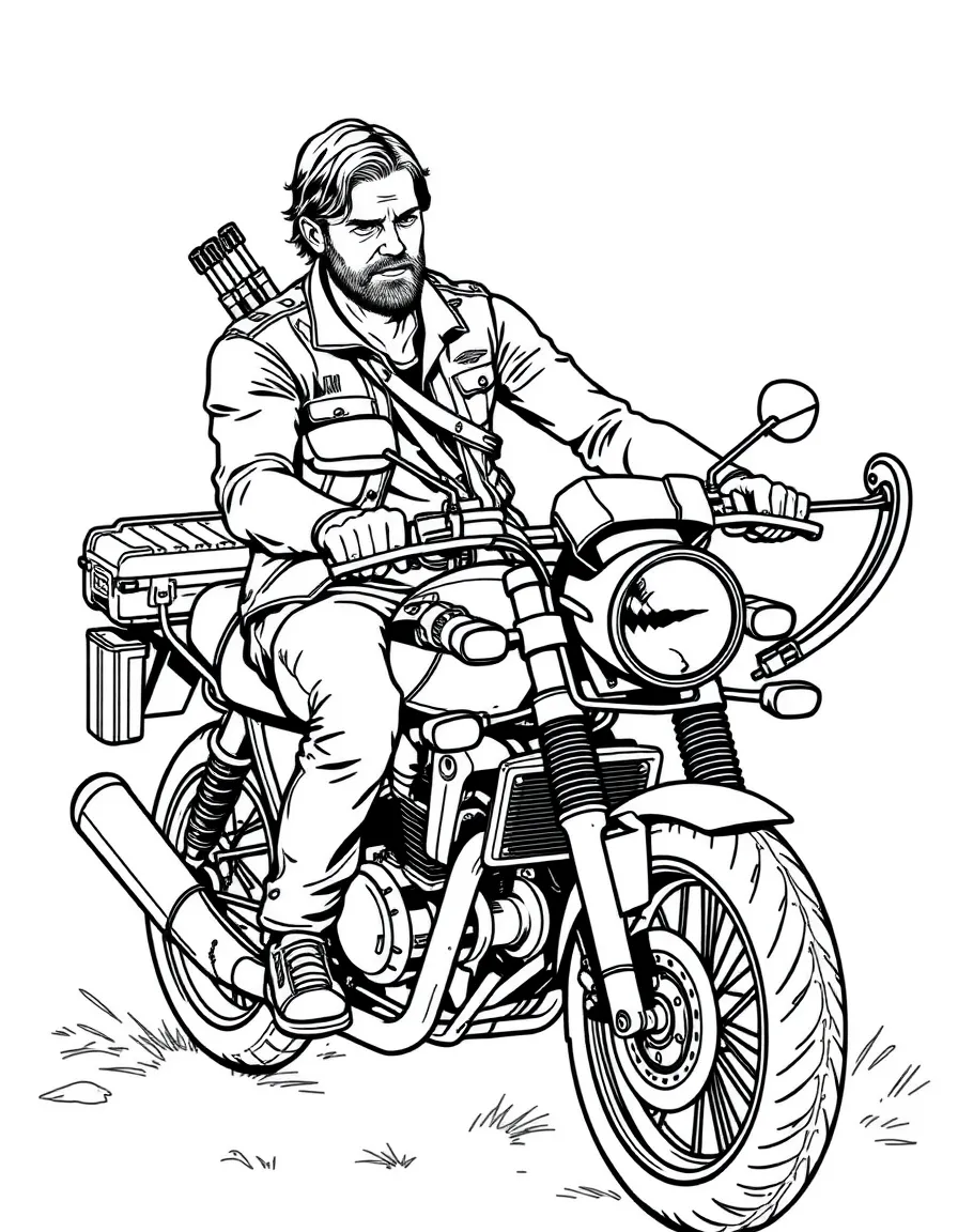 Daryl Dixon with his crossbow and motorcycle
