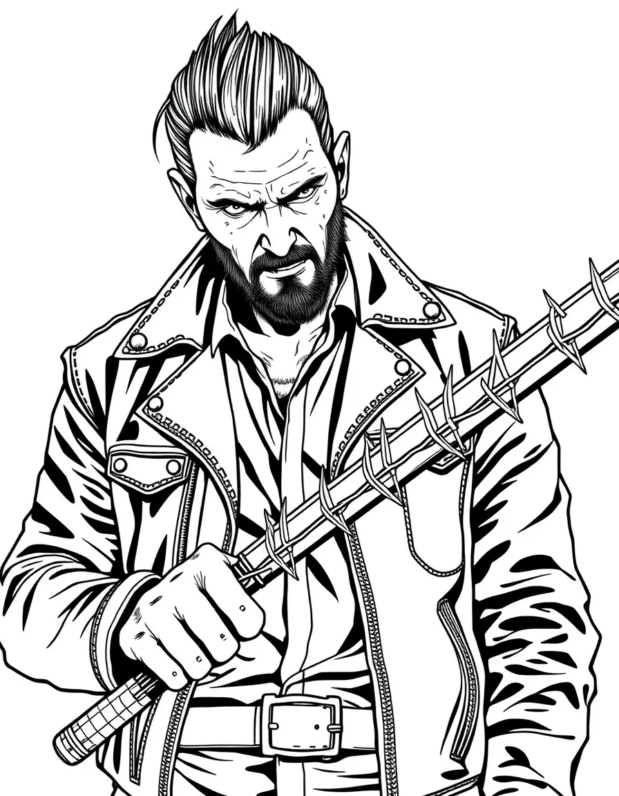 Negan with Lucille (barbed wire bat) and leather jacket