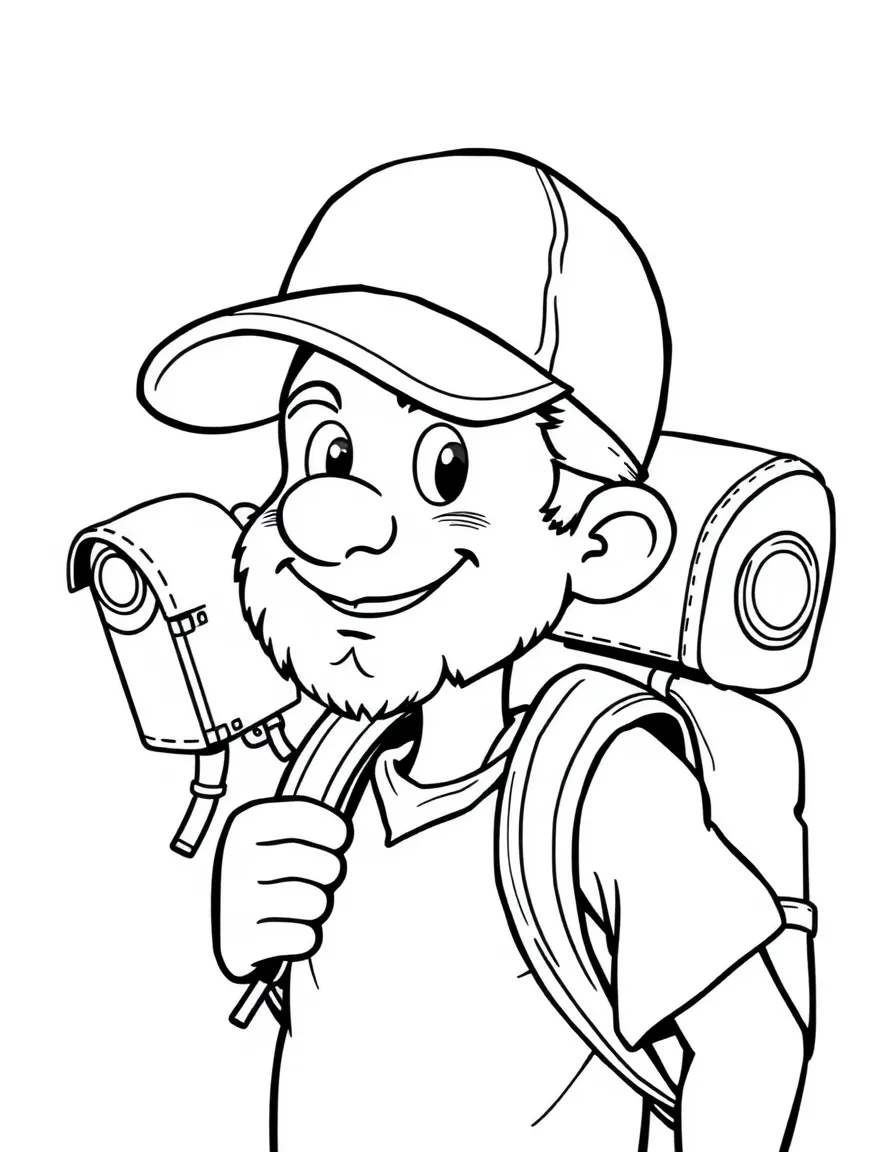 Glenn with his baseball cap and supply run backpack