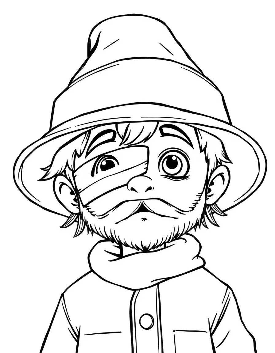 Carl with his father's hat and eye bandage