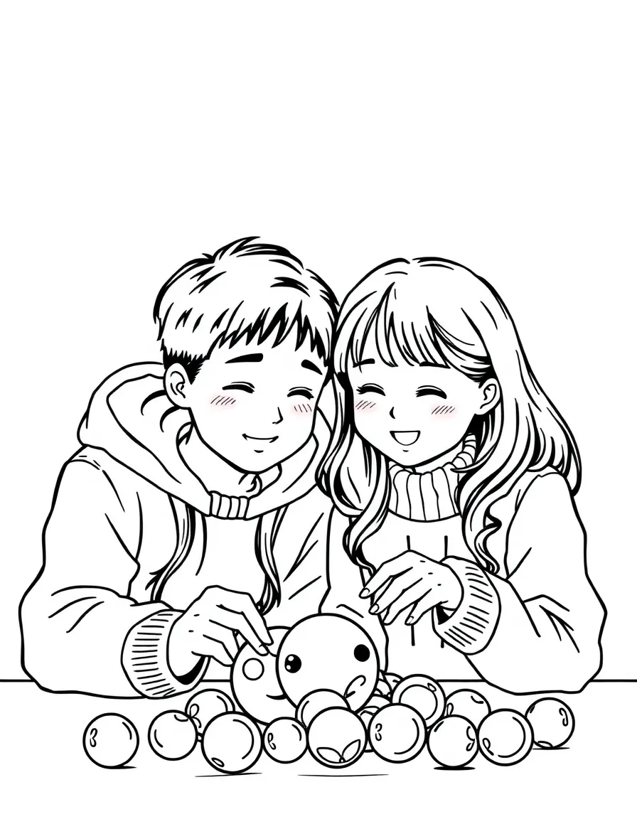 Ji-yeong and Sae-byeok playing marbles in their emotional scene