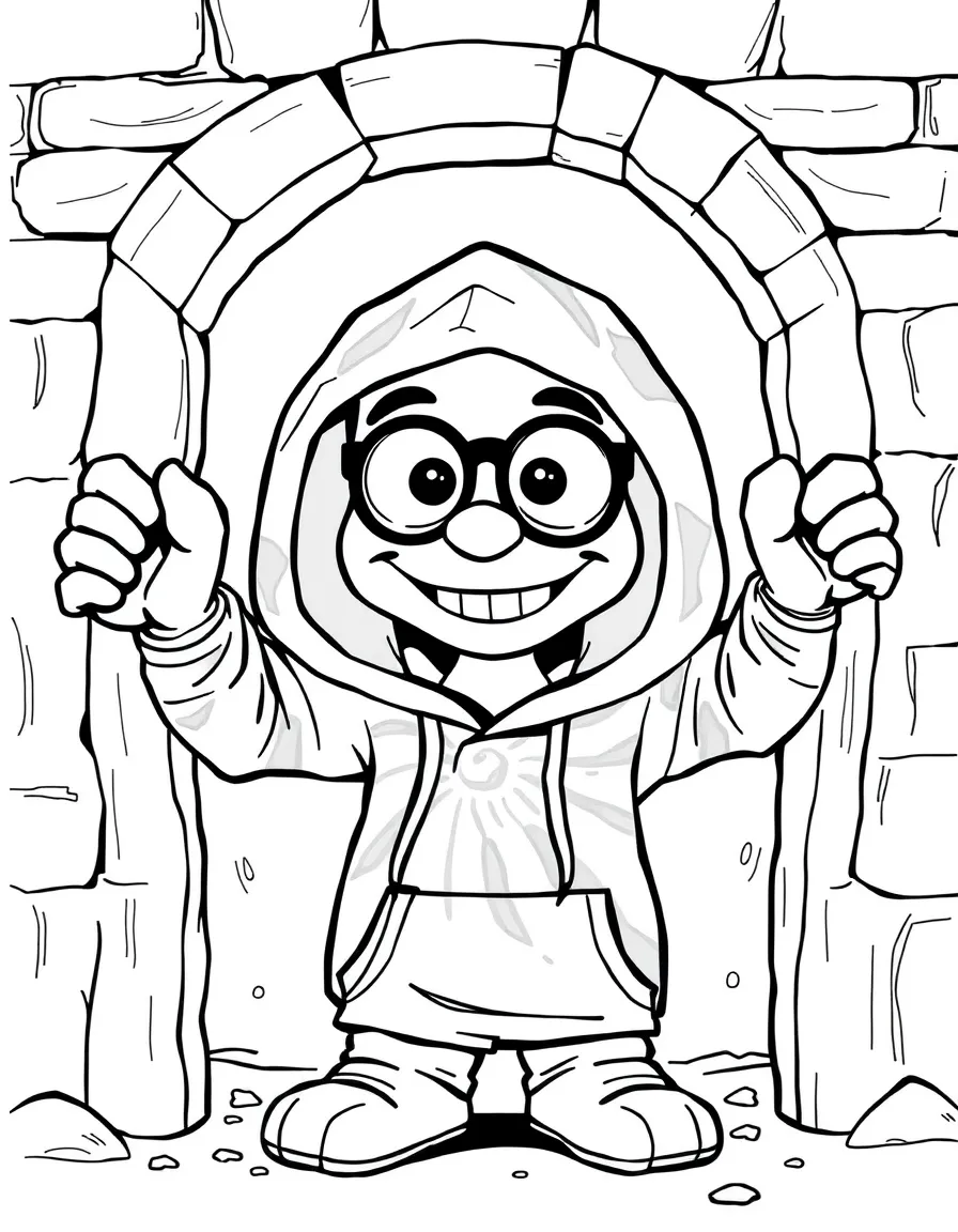 Oscar in his tie-dye hoodie emerging from prison