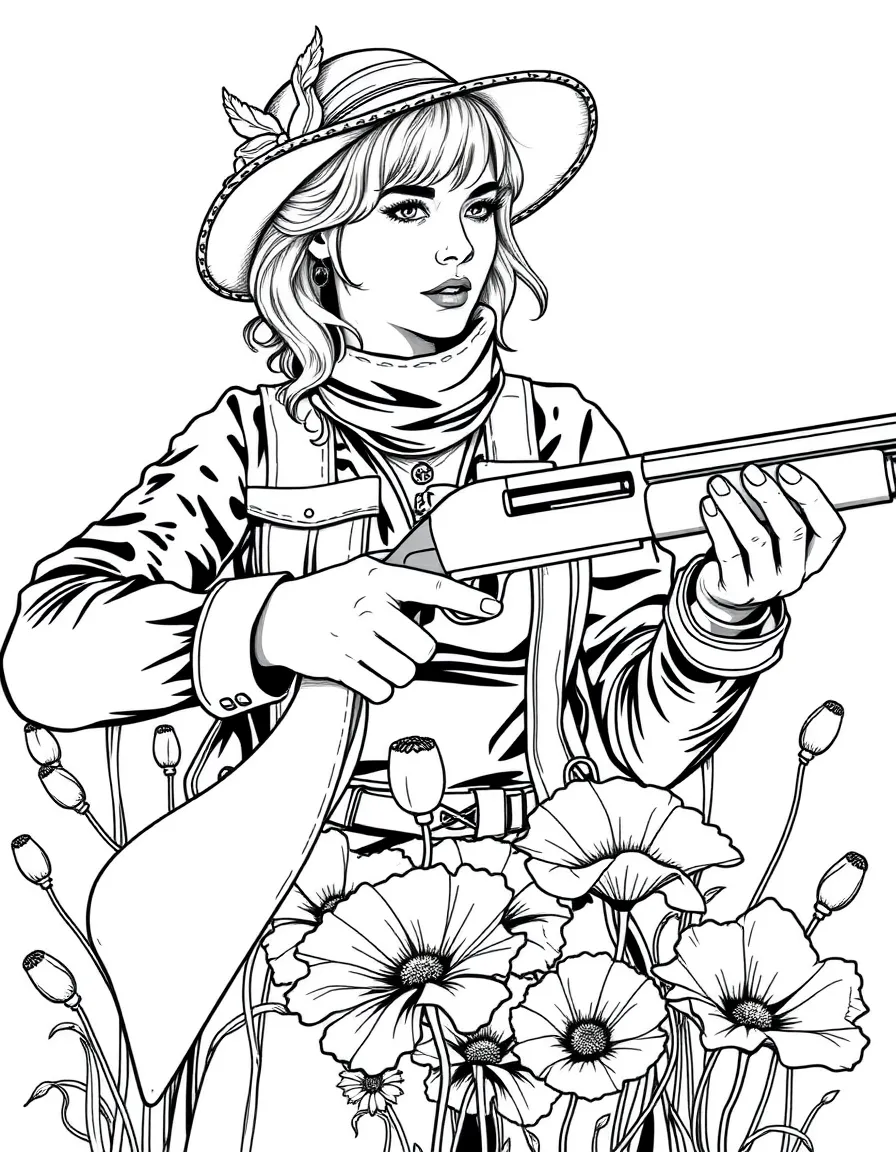 Darlene Snell with her shotgun and opium poppies