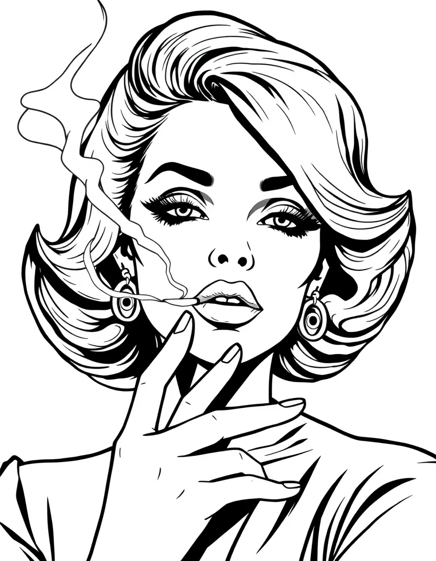 Sylvie smoking elegantly with fashion industry disdain