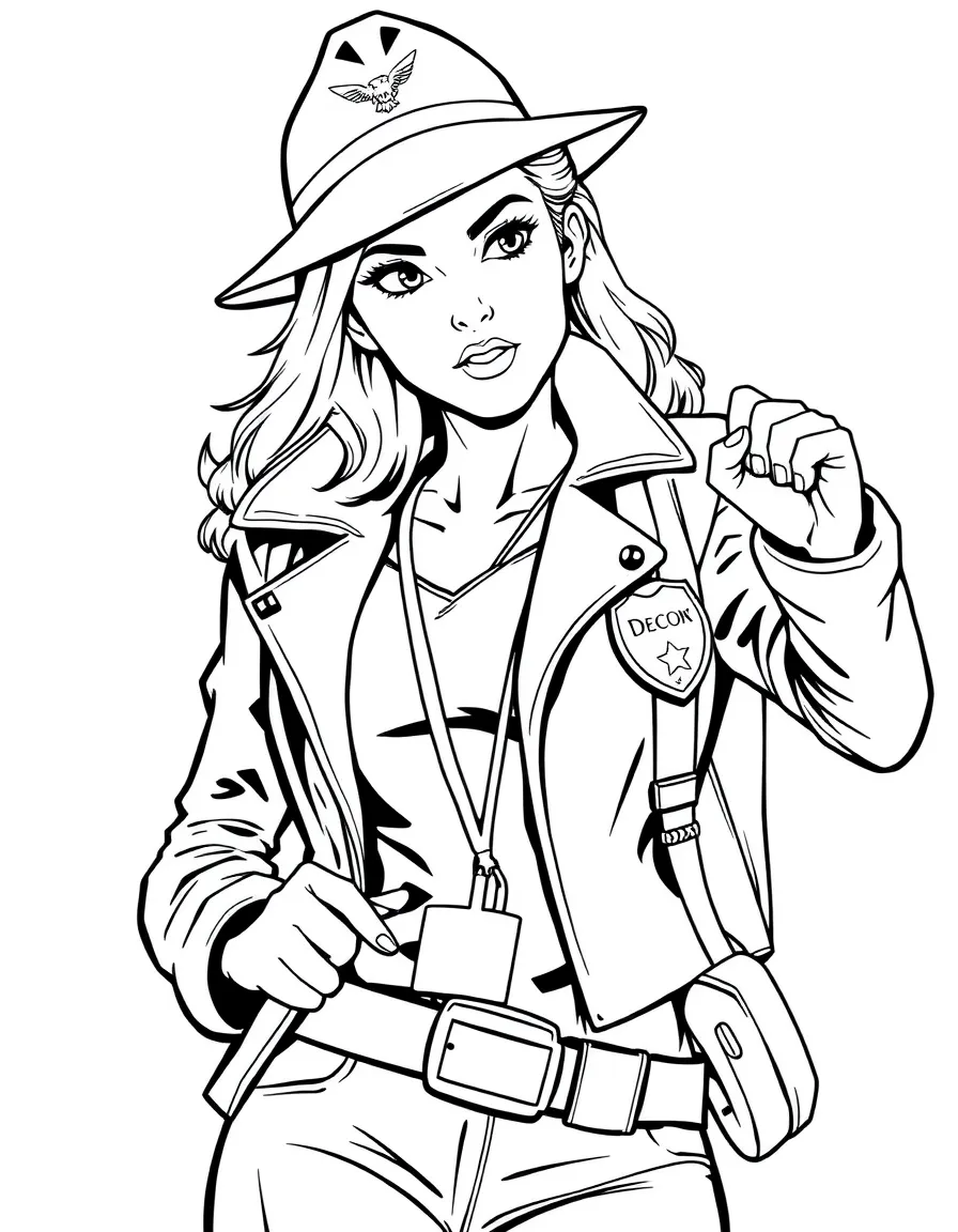 Detective Chloe Decker with her badge investigating