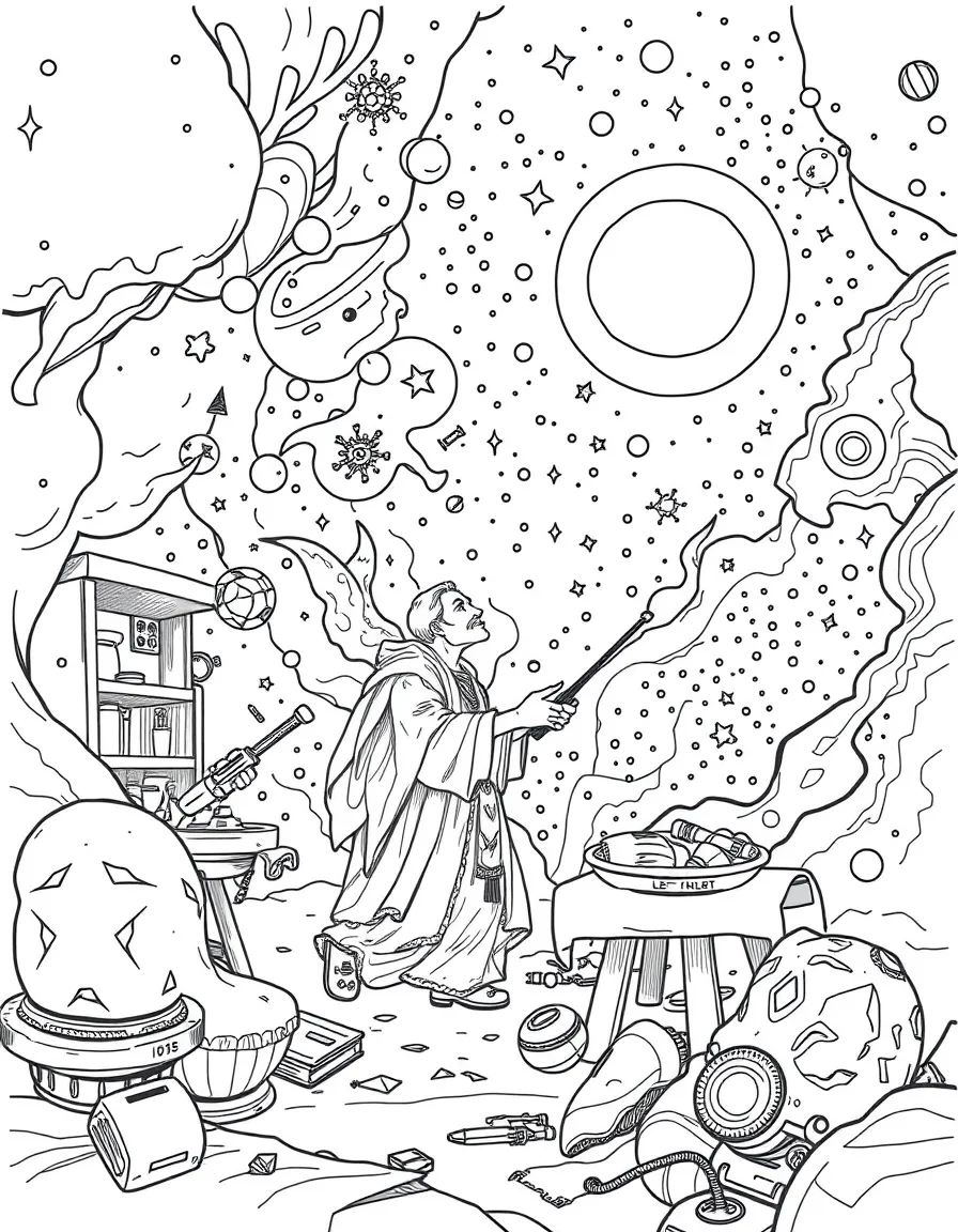 God in his mysterious workshop creating universes