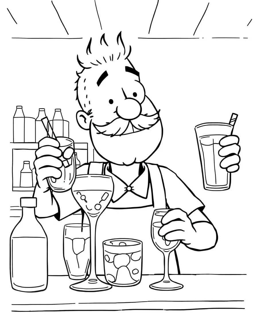 Greg serving drinks at Home Base with sarcastic expression