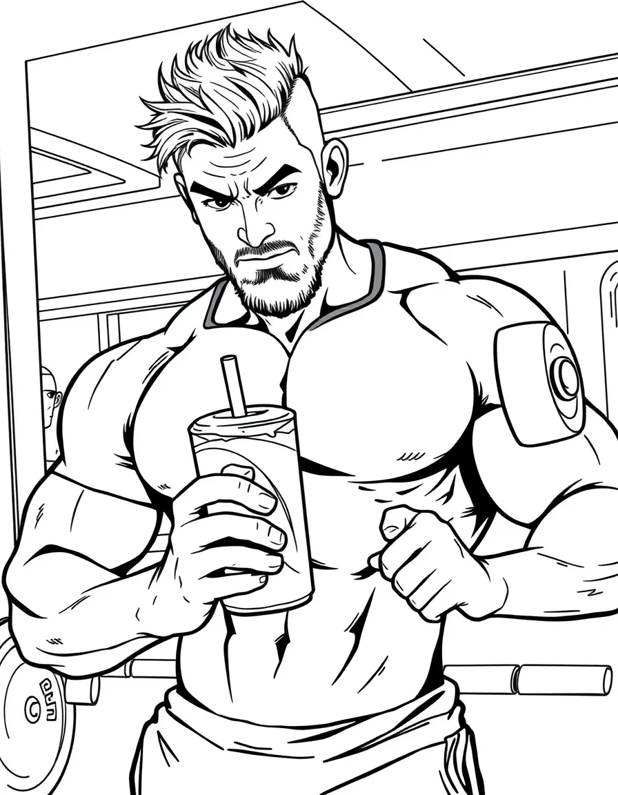 White Josh working out at the gym with protein shake