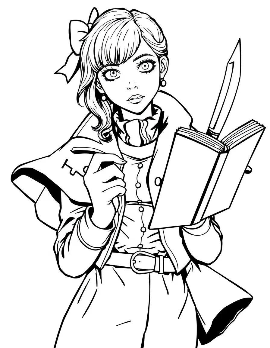 Miranda Croft with her mysterious book and knife