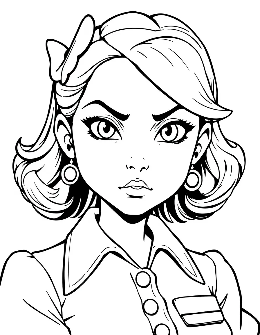 Cecilia with her hotel uniform and suspicious glance