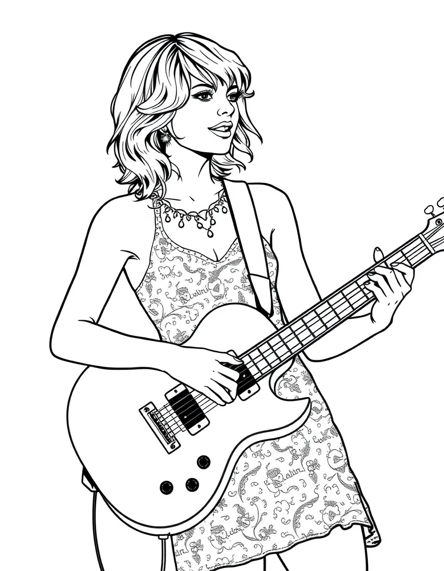 Taylor performing with her guitar in a sparkling dress