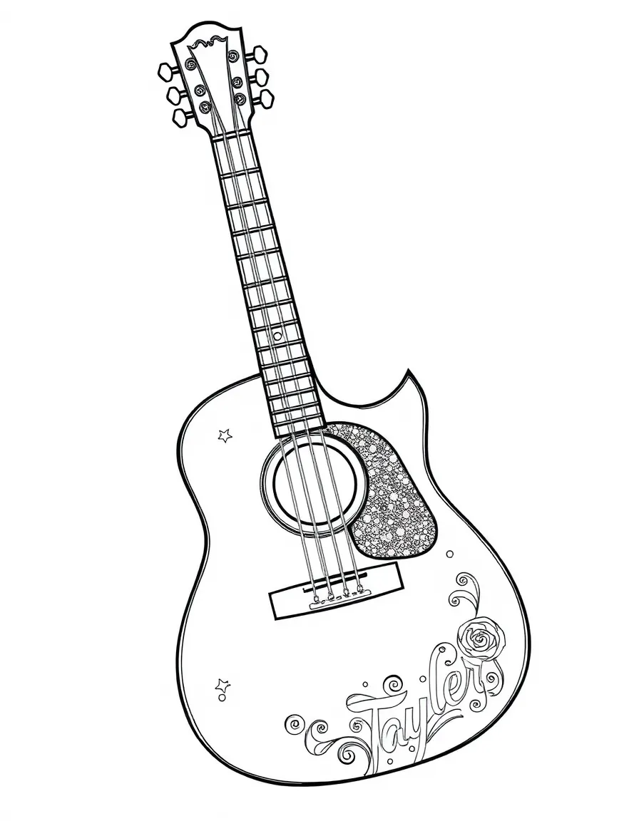 Taylor's sparkly acoustic guitar with decorative details