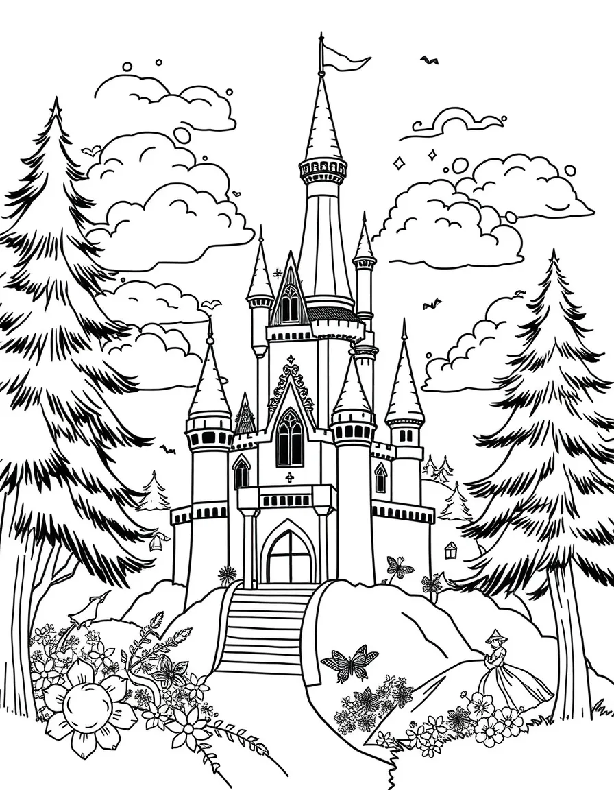 Castle with clouds and fairy tale elements from "Enchanted"