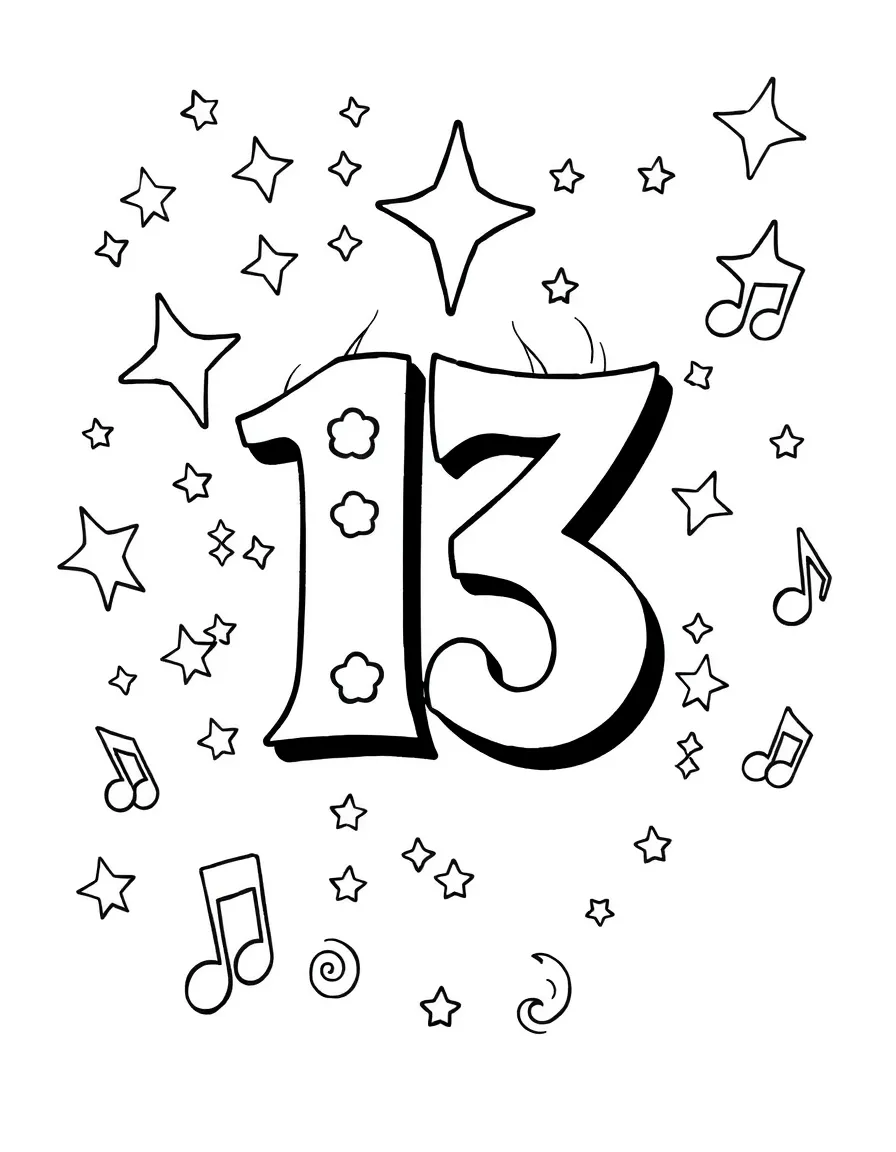 Swift's lucky number 13 with stars and music notes