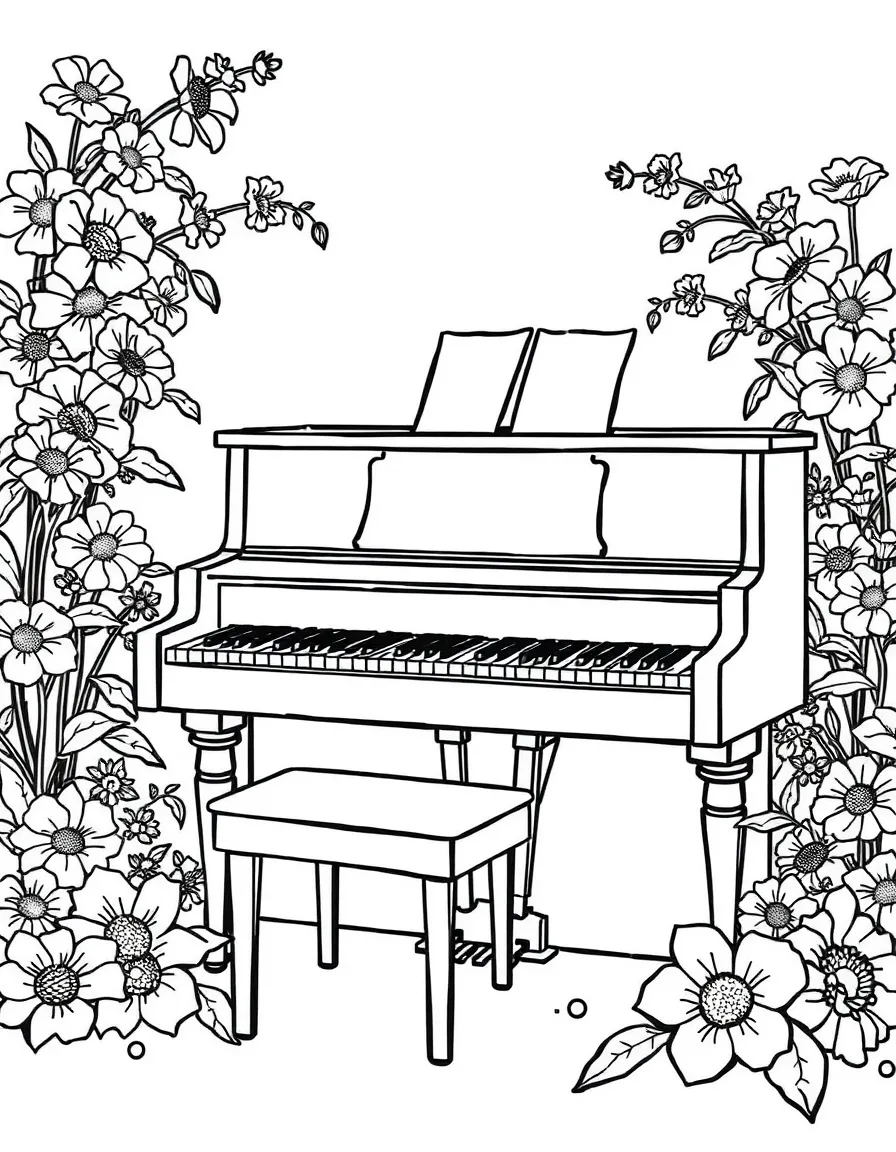 Taylor's piano surrounded by flowers from the Lover era performances