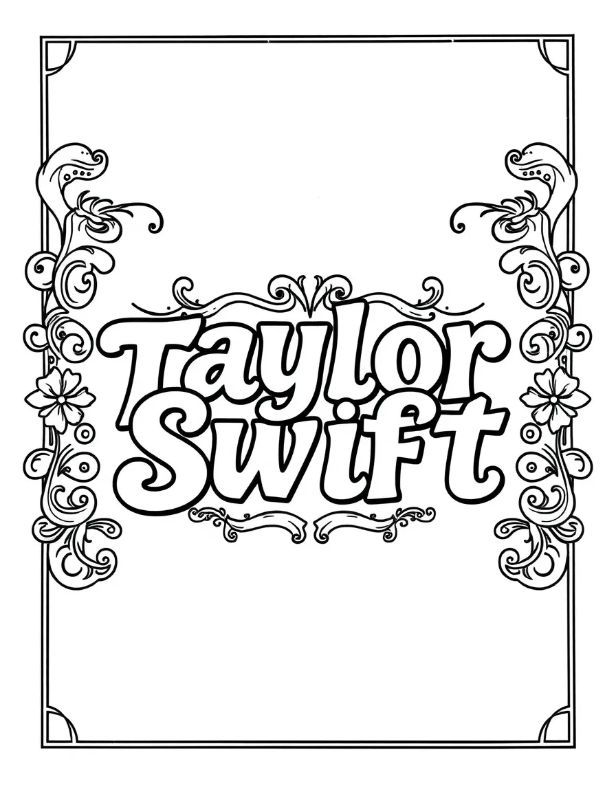 Taylor Swift's name in her tour font with decorative elements around it