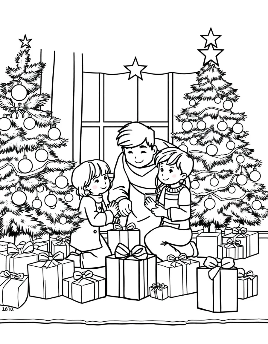 A family placing gifts under the Christmas tree on Christmas Eve.  
